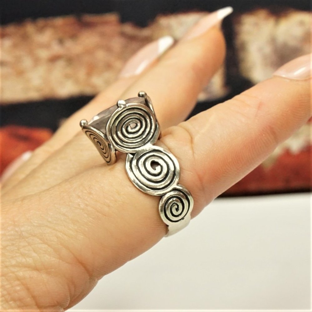 ISRAEL BIG CZ STERLING RING SIZE 8.25 HANDMADE RARE - Picture 9 of 16